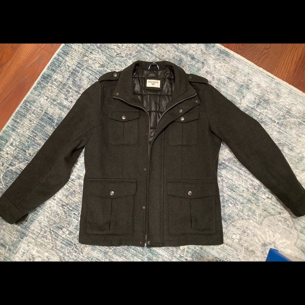 Mens grey four-pocket/field jacket style coat